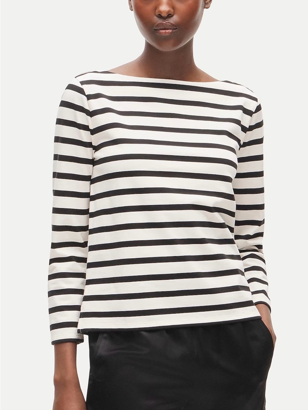 J Crew Women’s Navy & White Striped Boatneck Cotton 3/4 Sleeve Top